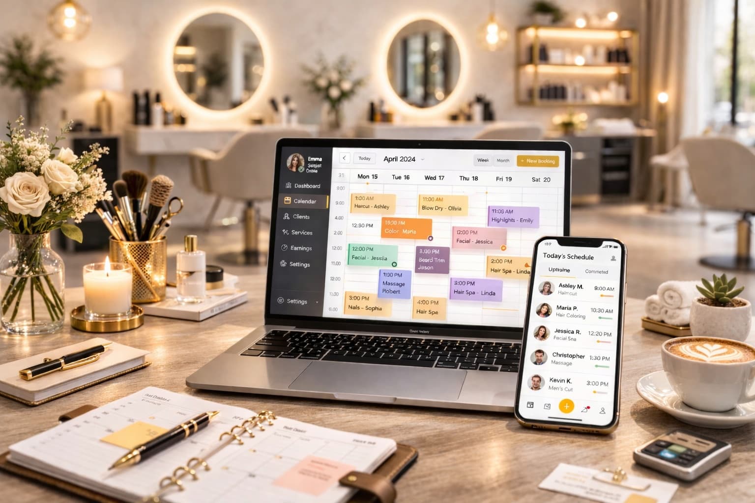 Stylist managing appointments on a mobile device
